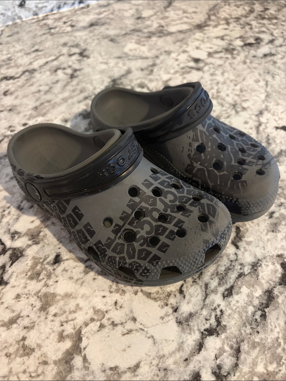 CROCS Kids Gray Graphic Clog with Black Strap